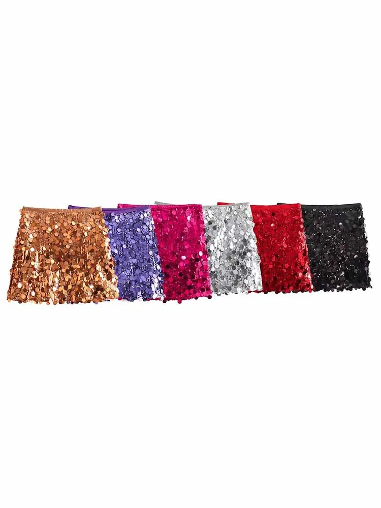 TRAF2024 design sense fashion street style high waist sequined mini skirt short skirt spring women's wear