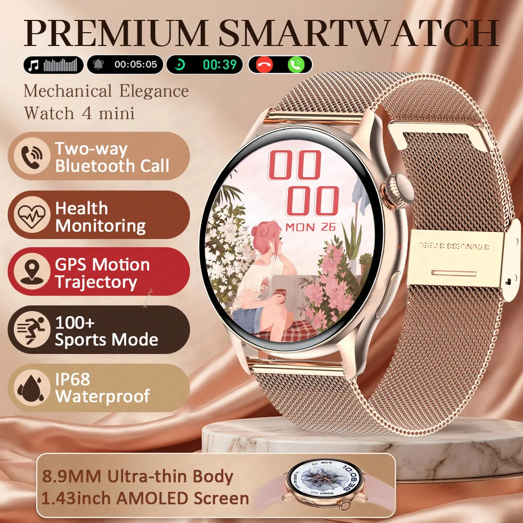

2026 New Lady Fashion Smart Watch Women 1.43"AMOLED HD Screen GPS Heart Rate Bluetooth Call Waterproof Outdoor Smartwatch Women