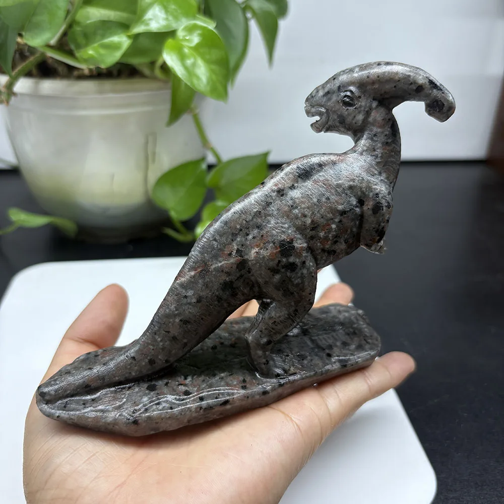 Custom Natural Yooperlite Parasaurolophus Figurine - 12cm Hand-Carved Gemstone Dinosaur Statue Healing Crystal Decor