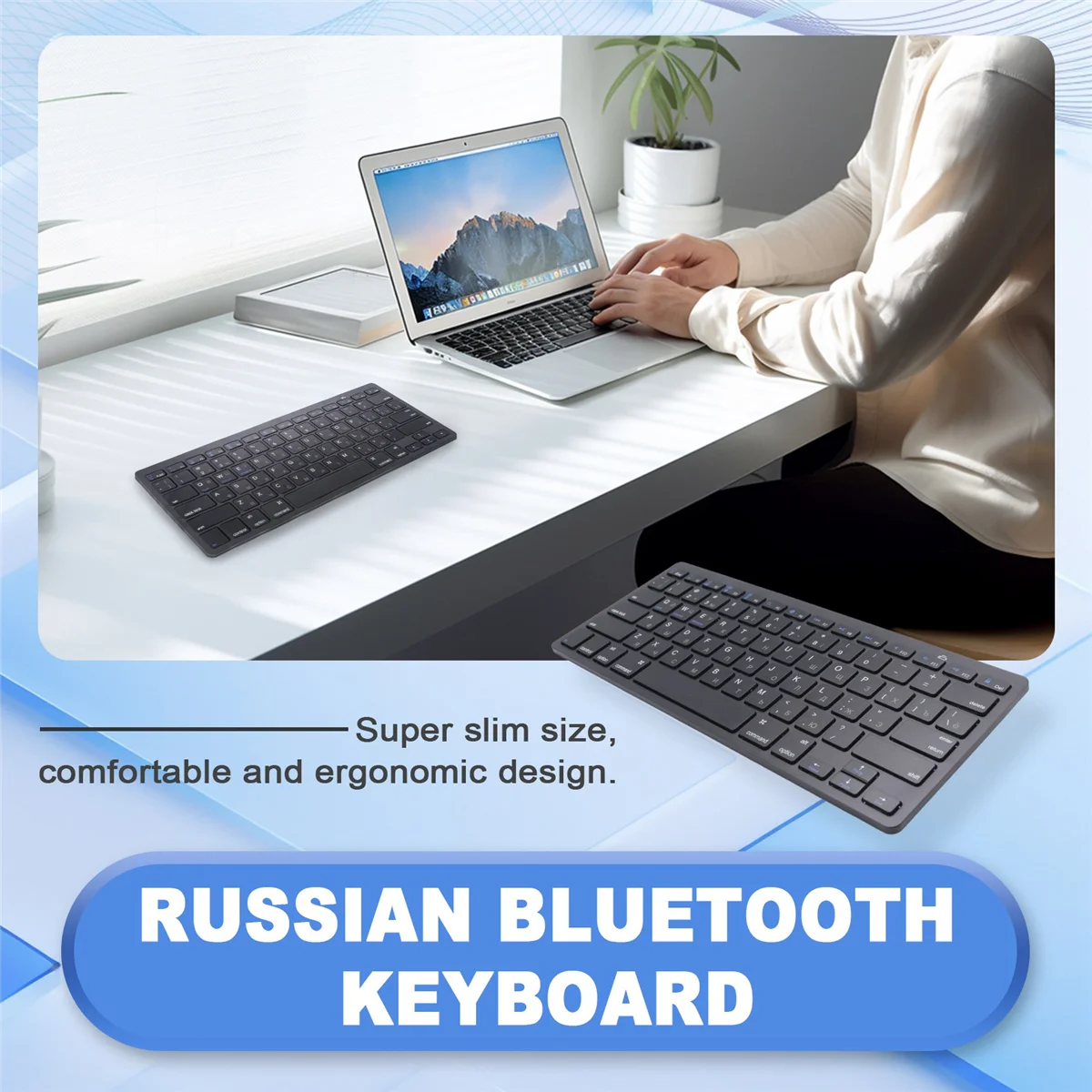 Teclado ruso popular Teclado Bluetooth inalámbrico ultrafino, para tableta/portátil IOS Android Windows -Negro