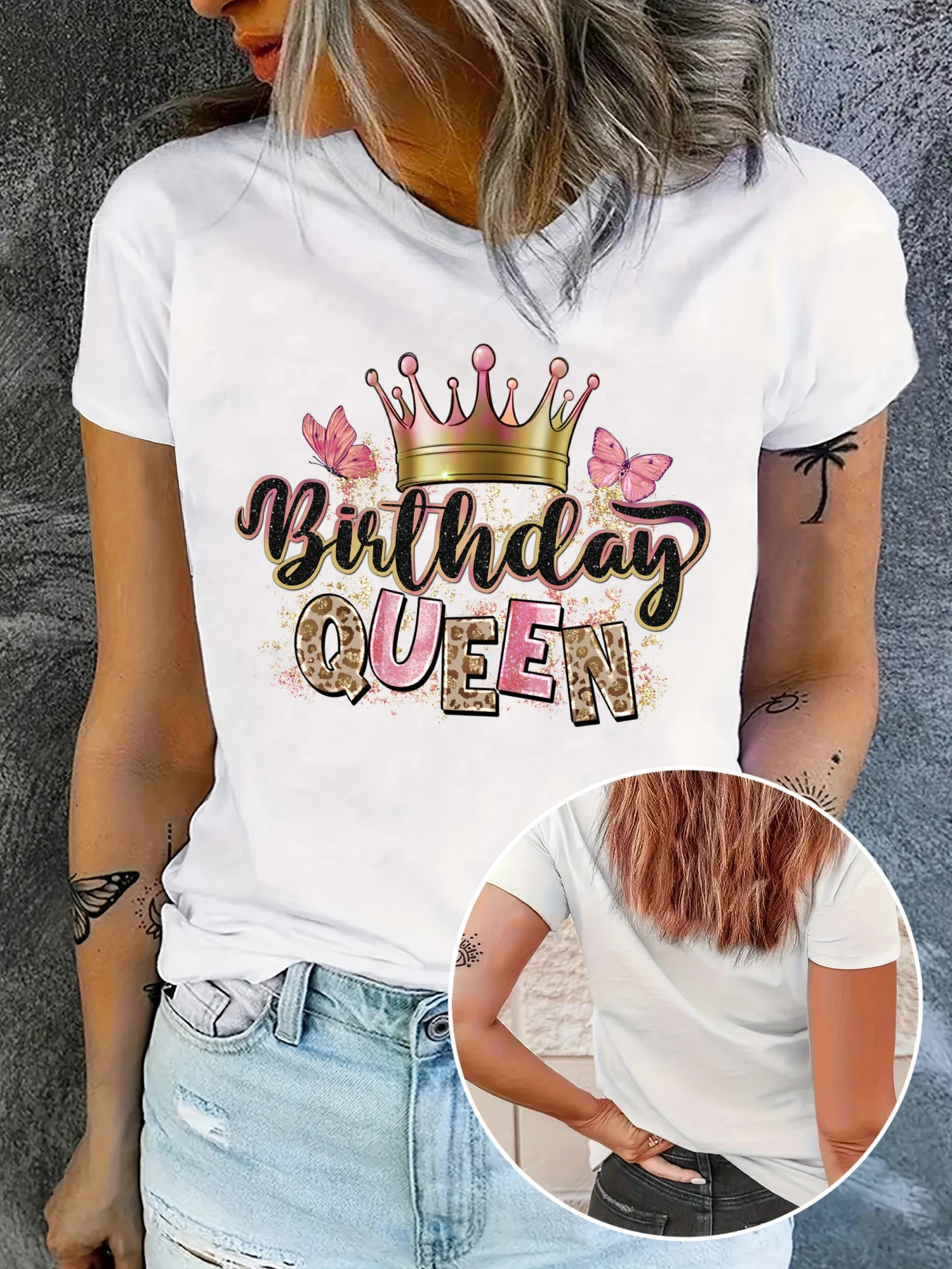 

Short Sleeve Birthday Queen Print Casual Crew Neck T-shirt, Women's Clothing