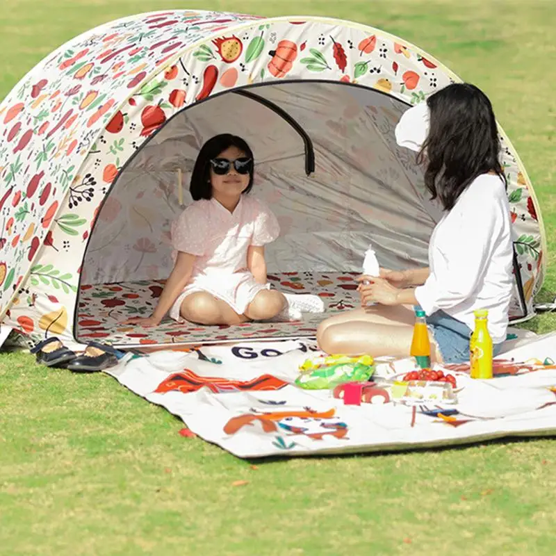 Pop Up Tent Fruit Pattern Beach Shade Canopy Beach Camping Tent Privacy Tent Sun Shade Shelter Waterproof 360-Degree Ventilation