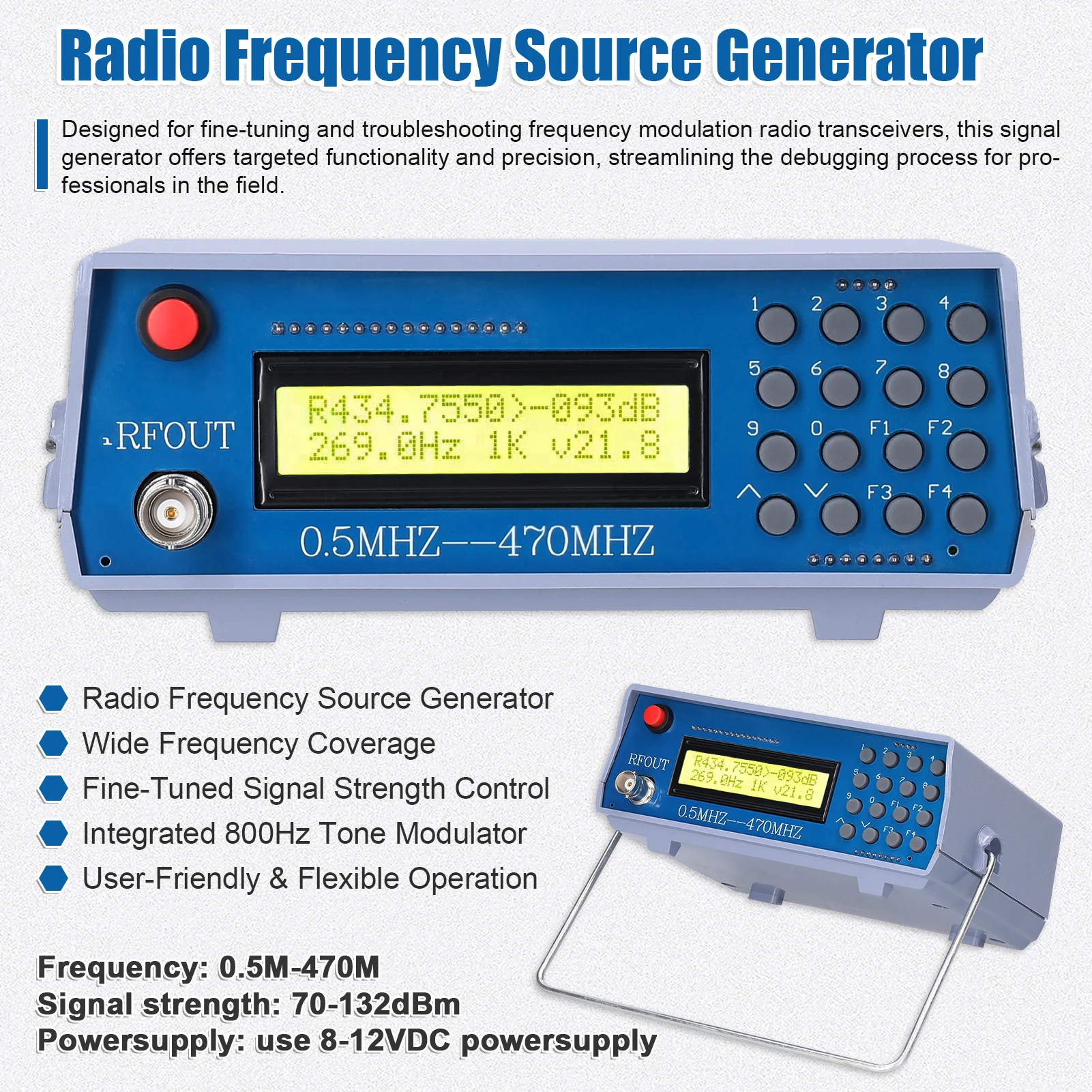 0.5M-470M Radio Frequency Signal Source Generator Practical Debugging Instrument Tester for Frequency Modulation Interphone