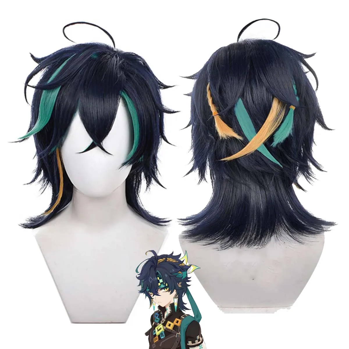 Halloween Party Genshin Impact Kinich Cosplay Mixed Color Wig For Men