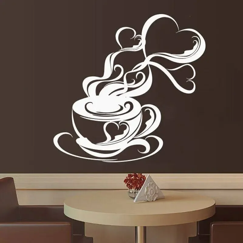 Coffee Cup Beans Kitchen Cafeteria Cafe House Wall Sticker Vinyl Home Decor Decal Removable Self-adhesive Mural Poster 3310