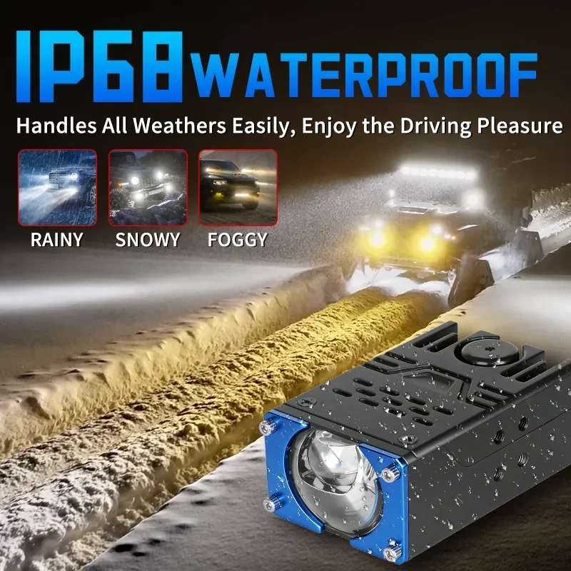 car grille LED light with fan high-power solenoid valve car headlight 300W motorcycle spotlight car fog off-road 80000lm