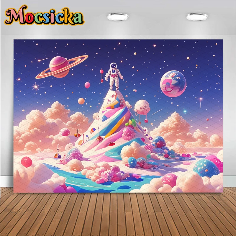 Mocsicka 생일 축하 배경 사진 다채로운 산 구름 파티 용품 장식 케이크 크러시 배경 Photocall