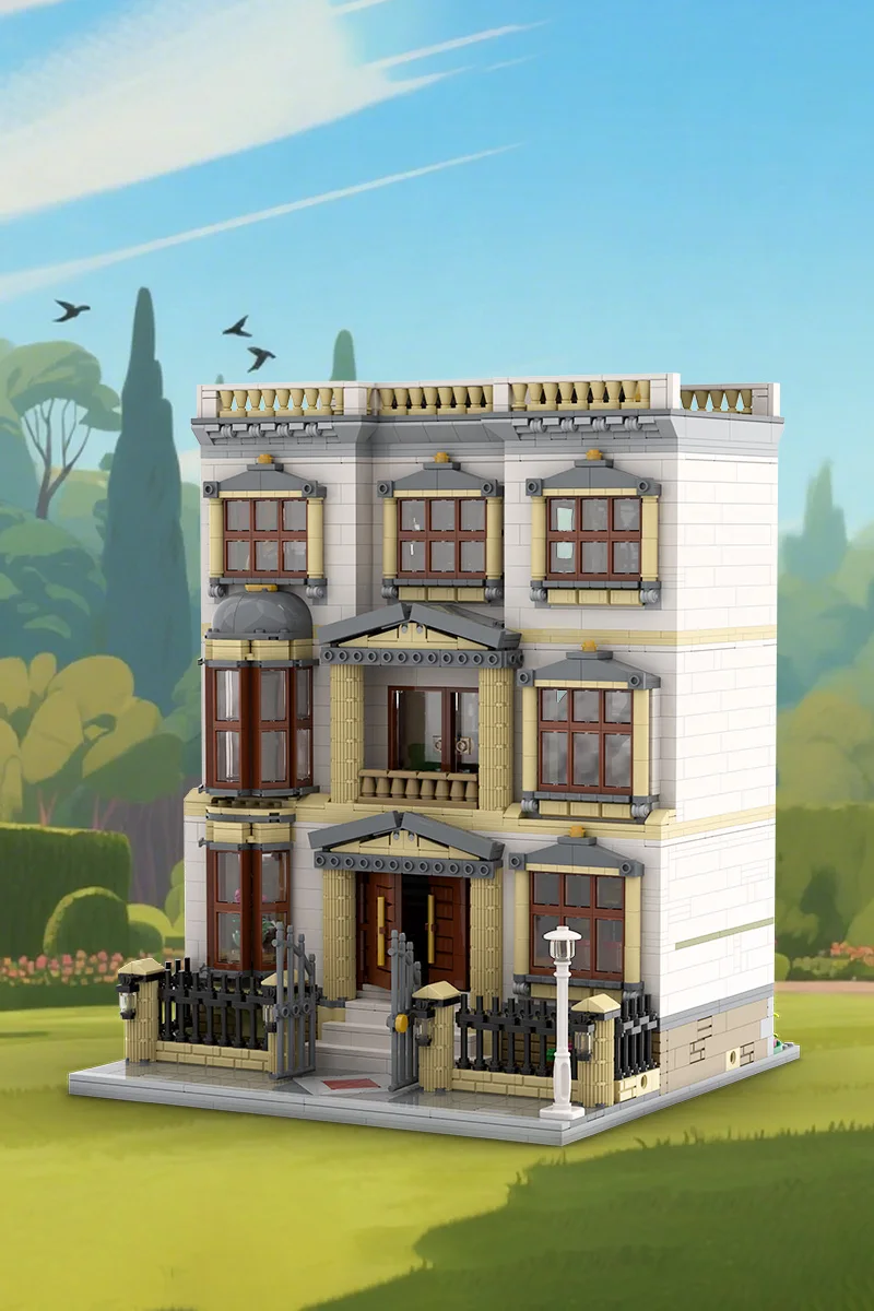 MOC Klassische Villa Bausteine Modell Retro Klassische Villa Architektur Street View Ziegel Montage Spielzeug Kinder Geschenke