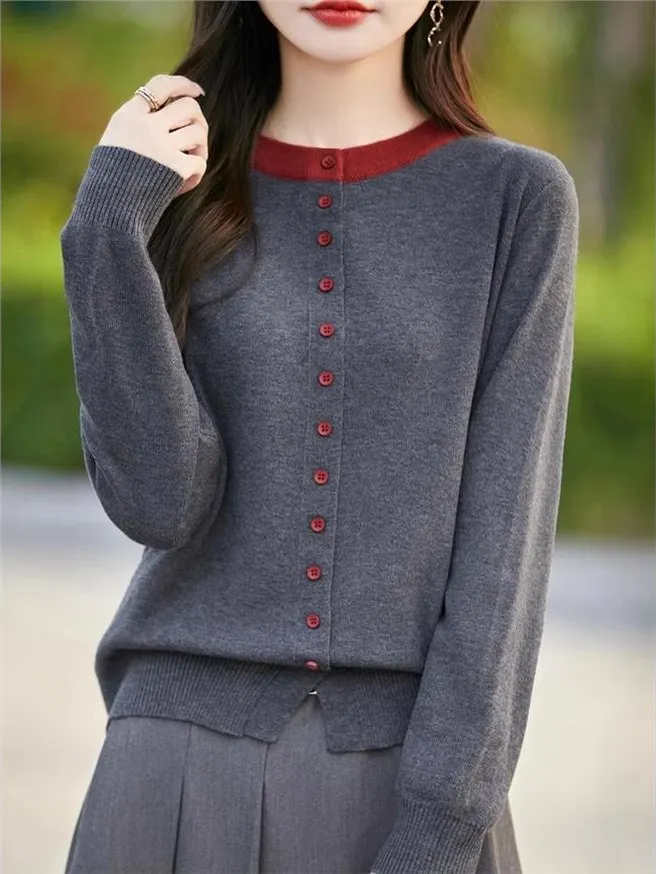 

Retro High-End Color Blo Knitted Cardigan Women's Soft ort Outerwear Sweater Simplici Commute Sle Regular Fit Long Sl...