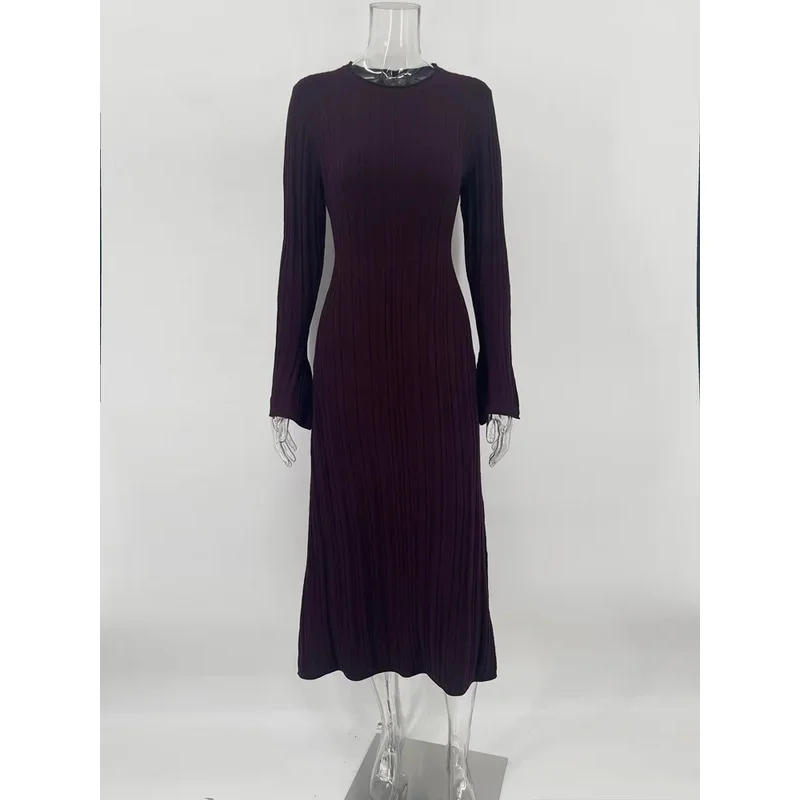 JINIA Knitwear Fashion Loose Maxi Dress Women Lace-Up High Waist Ribbed Long Sleeve Party Dress Female Knit Bandage Long Dress