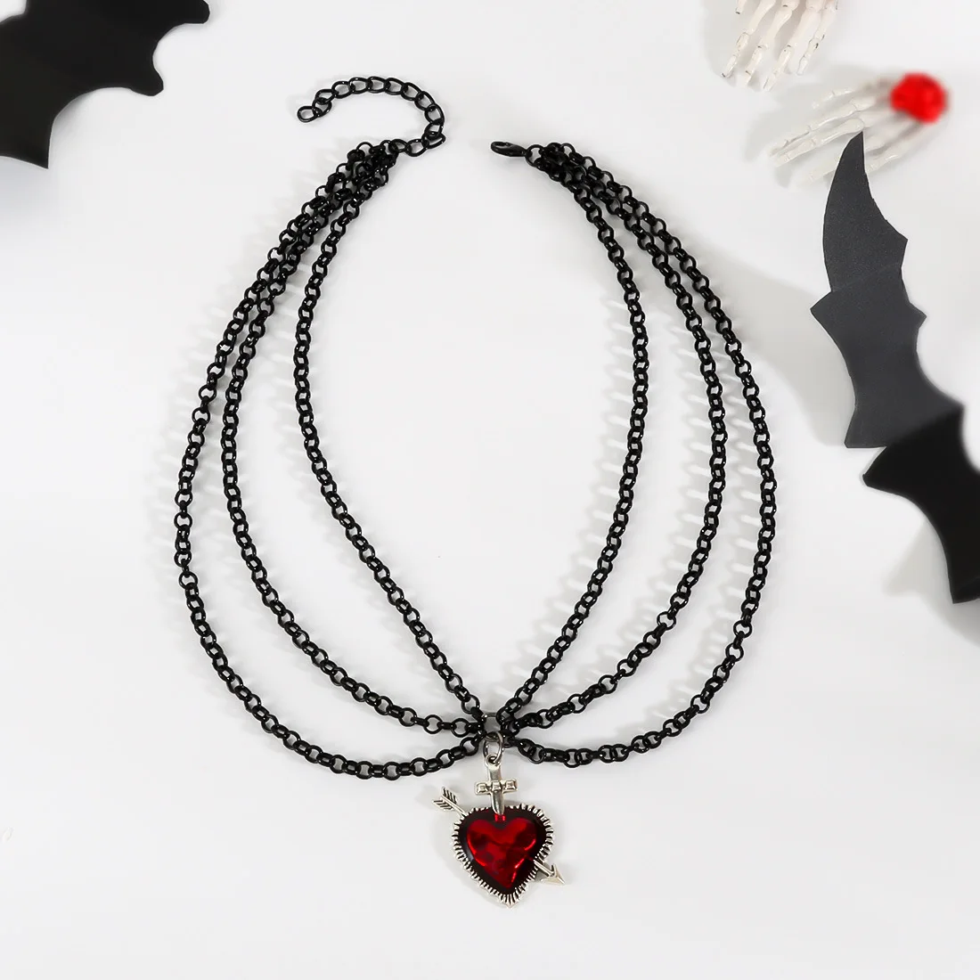 Cross-border personalized retro peach heart thorn necklace multi-layer chain love pendant jewelry NK24850