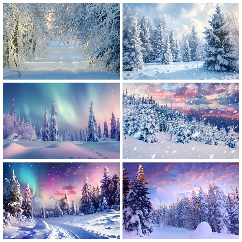 

Winter Snow Scene Backdrops Photography Landscape Foerst Christmas Party Decor Baby Photo Photographic Background Photo Studio