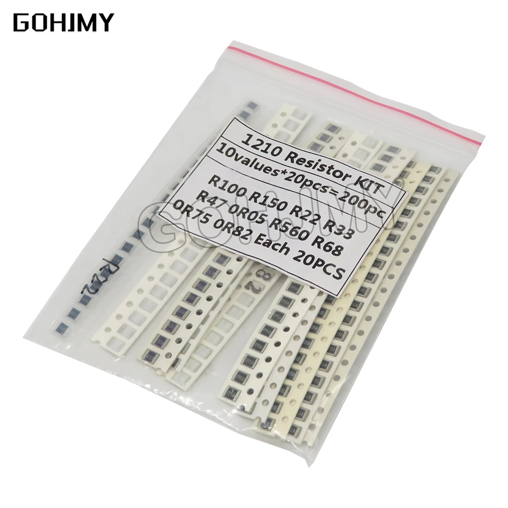

200PCS 5% 1210 SMD resistors assorted kit set ,10 valueX20PCS=200PCS 0R82 0R75 R68 R560 0R50 R47 R33 R22 R150 R100