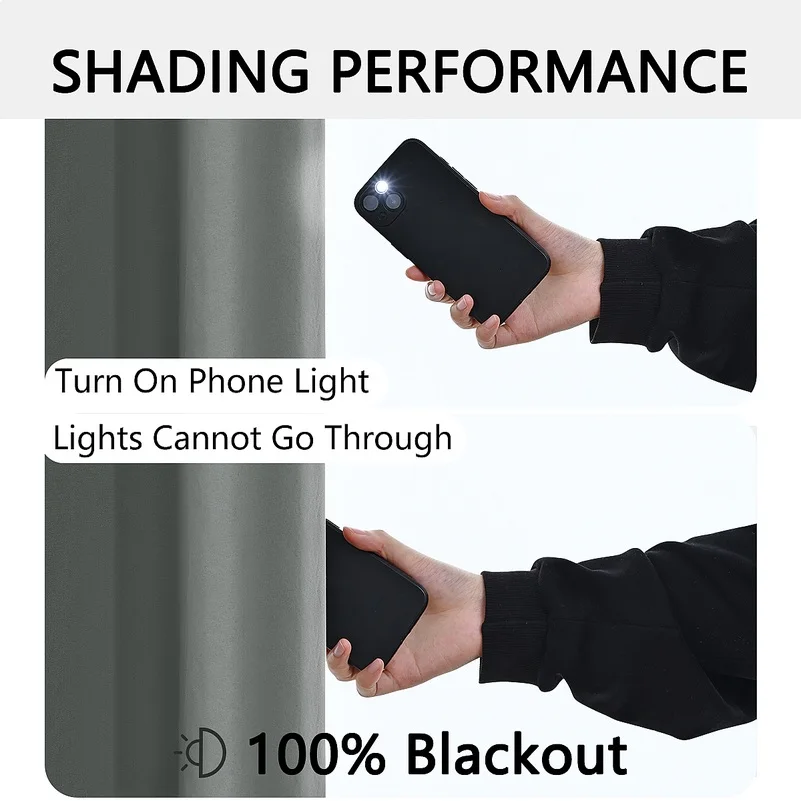 2pcs Modern 100% Blackout Curtain with Coated Lining, Curains for Bedroom, Living Room, Dining Room, Bathroom, Home Decor