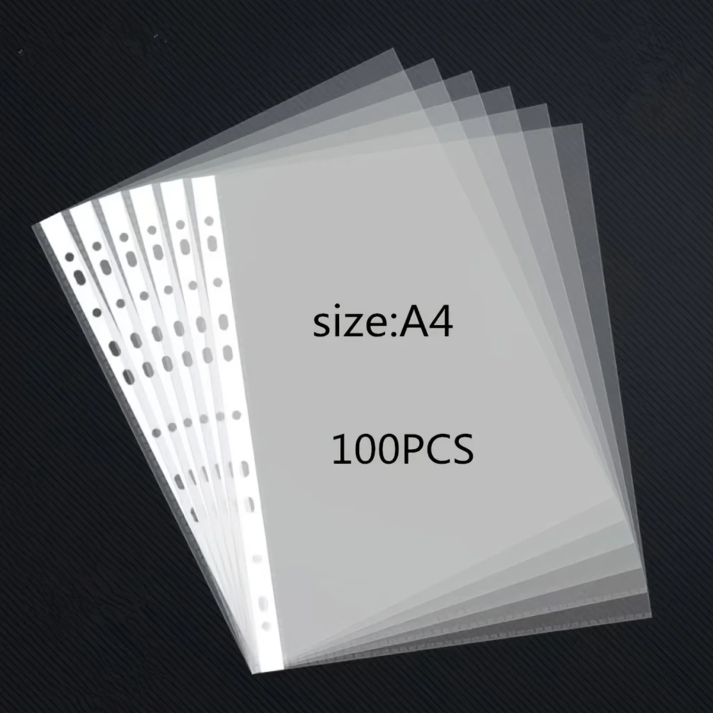 100pcs A4 File Bags | 11-Hole for 2-Ring & 3-Ring Binders | Durable PP Material | Office & School Organization | Protective Case