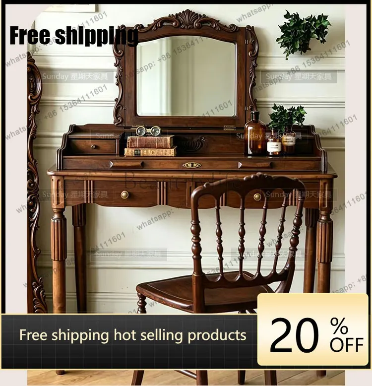 Factory Direct American Neoclassical Carved Dresser Retro Old Makeup Table