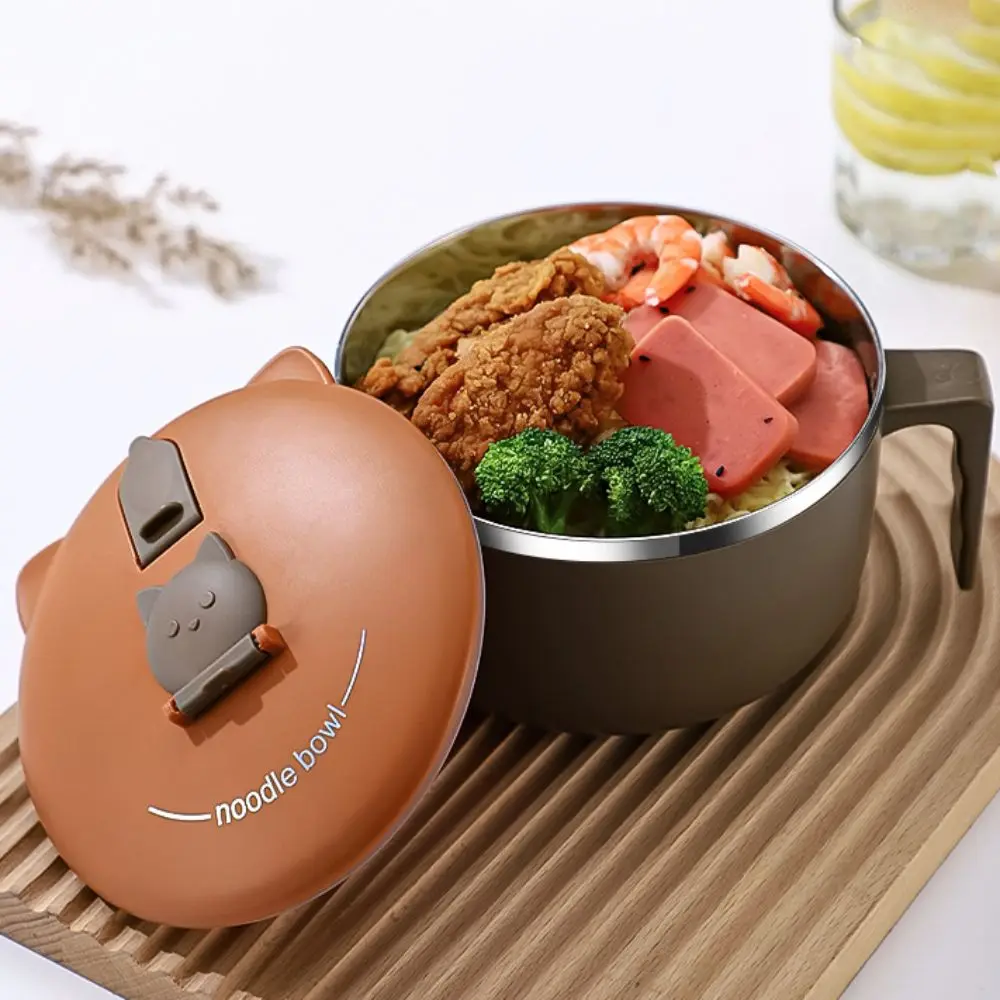 Japanese-style Student Instant Noodle Bowl 304 Stainless Steel 1300 ML Food Serving Bowl Handle Drain Hole Ramen Bowl Dormitory