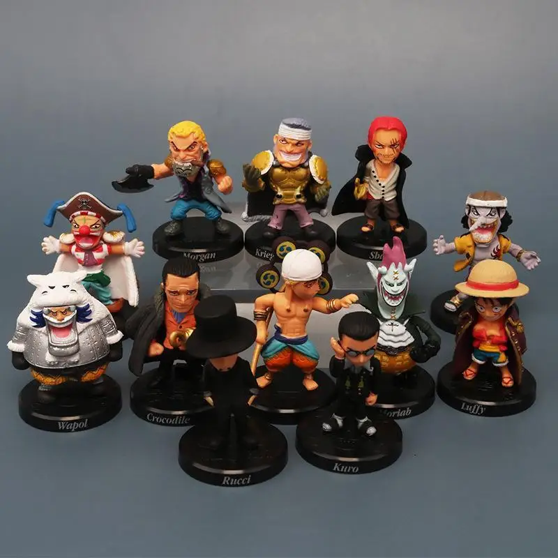

12pcs /Set Q Version One Piece Sabo Shanks Lucci Crocodile Moria Buggy Enel PVC Figures Collectible Model Toys For Fans Gift