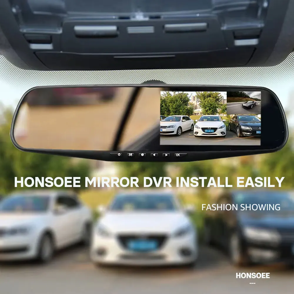 HONSOEE M100 Mirror Camera 4.3 Inch Dashcam Car Dvr FHD 1080P Dual Lens DVR Rearview Mirror Dash Camera Car Video Recorder Auto - Image 3