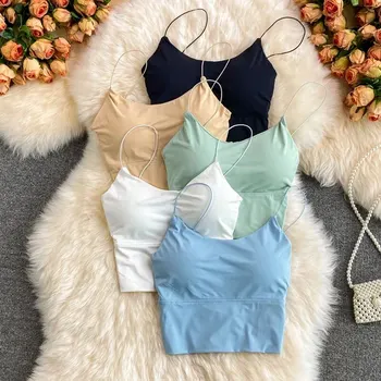1pc Women Sexy Solid Color Camisole Ice Silk Tube Seamless Sports Tank Top Wireless…