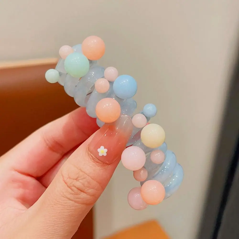 

Beads Telephone Line Hair Rope Straight Korean Style Transparent Ponytail Holder Elastic Scrunchies Pearl Hair Ring Daily
