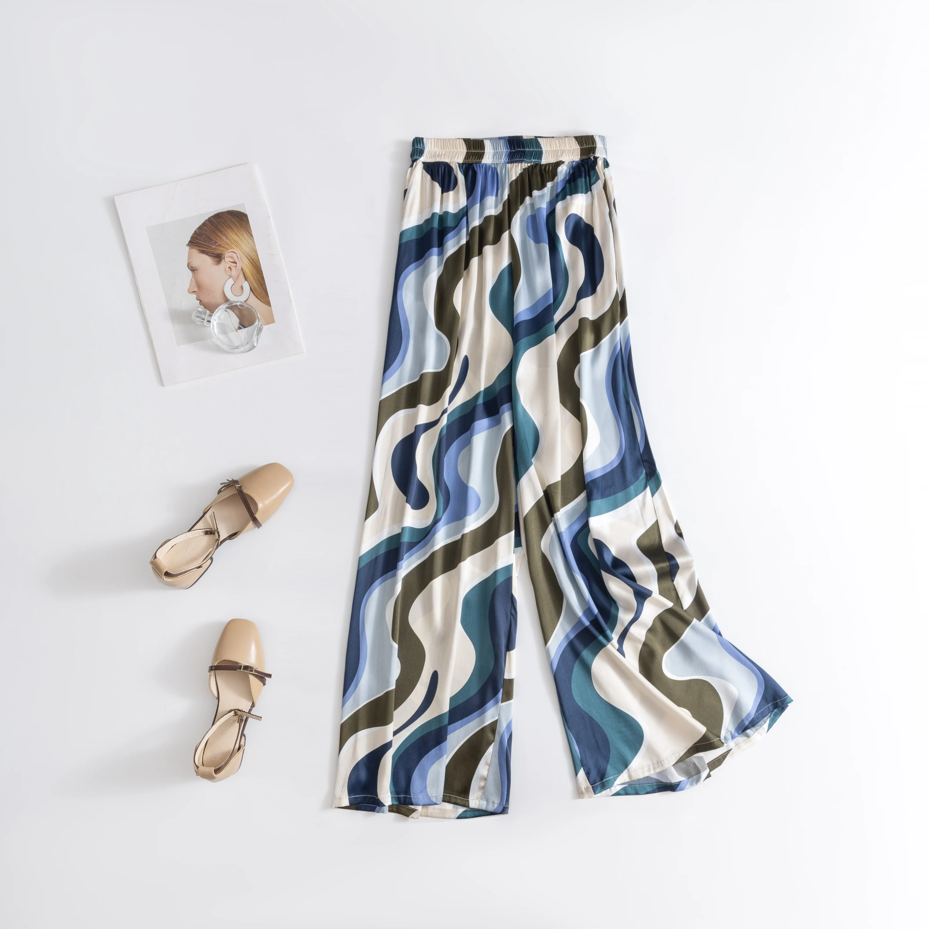 2025 Women's Casual Summer New Collection 22MM Small Heavy 93% Natural Mulberry Silk Elastic Satin Pocket Design Wide Leg Pants