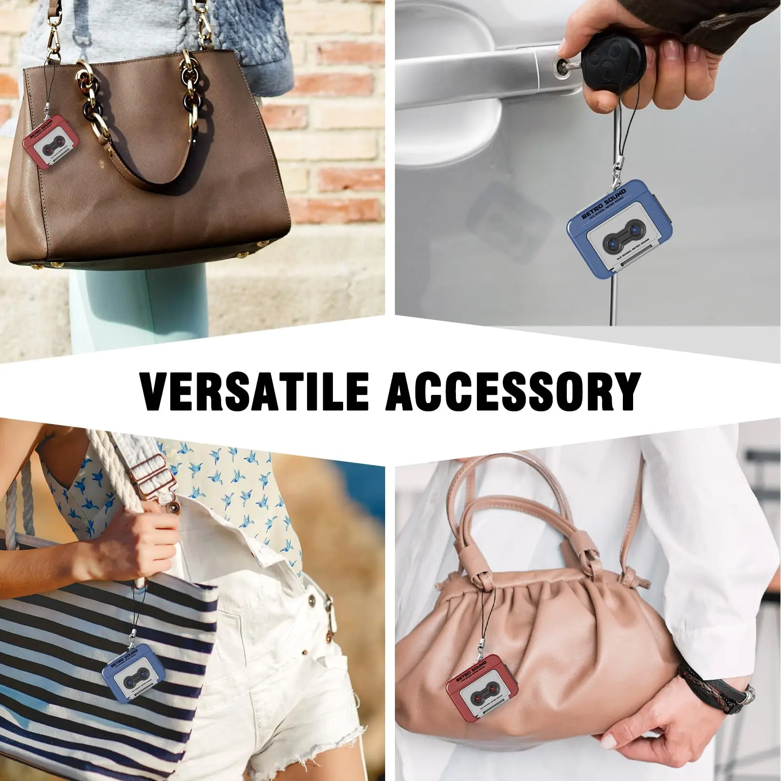 Retro Cassette Tape Recorder Keychain 15-Second Recording & Preloaded Music Function, Portable Mini Music Player Bag Accessory view 5