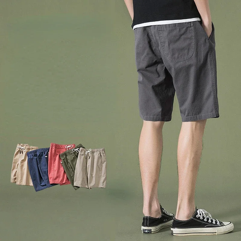 Shorts de carga metade sólida dos homens com cordão, calças curtas Bermuda, confortável elástico na cintura, algodão Strech, Designer Jort