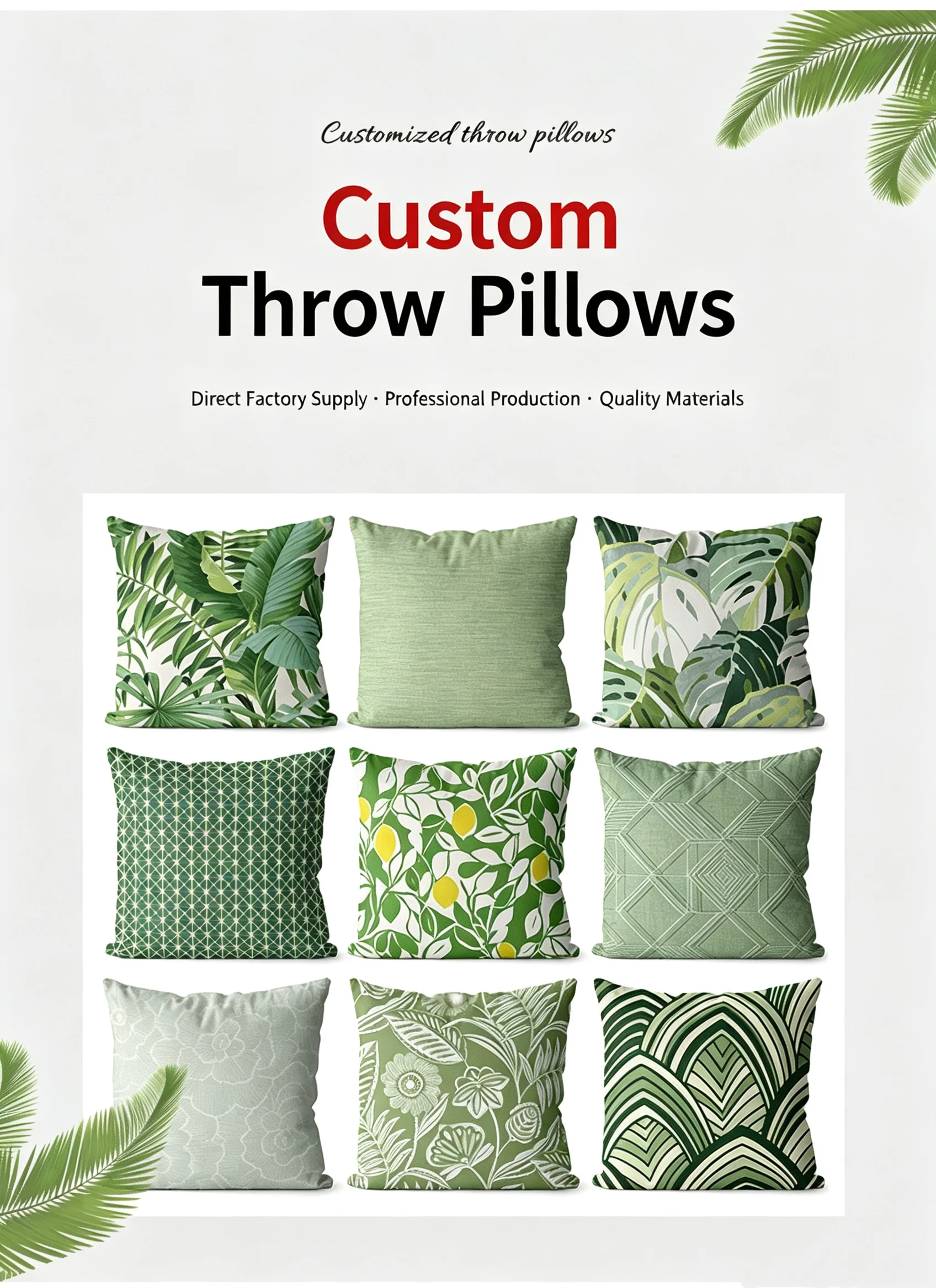 Nordic Green Plant Floral Printed Linen Throw Pillow Covers Simple Sofa Bed Car Decor Cushion Shells, No Pillow Insert