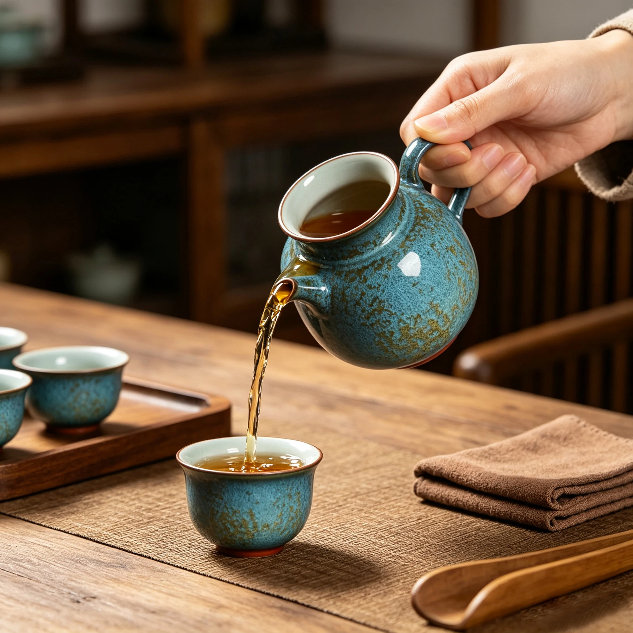 YuZhou Junyao Frosted Blue Jade Songshi Gongdaobei Original Mine Oil Drop Tenmoku Gold Spot Texture Handheld Tea Sea Froth Tea S