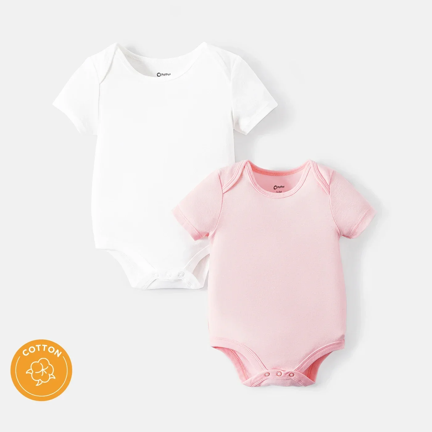 PatPat 2-Pack Baby Girl/Boy 100% Cotton Solid Color Short-sleeve Rompers Perfect for Outings and Daily Wear Basic Style