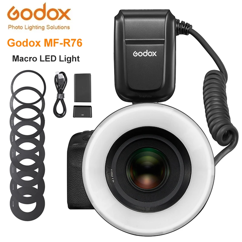 

Godox MF-R76 Macro LED Ring Light 5000K RING76 Macro Close Up Speedlite Flash Light for DSLR Cameras Canon Nikon 6D 7D 60D 70D