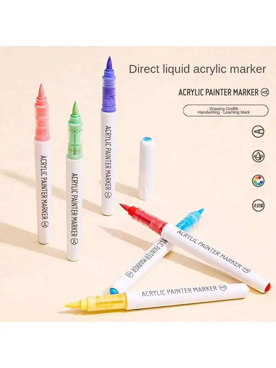 Languo 9 Stück/Box Acryl-Marker-Stift-Set mit weichen Pinseln, zum Selbermachen, handgezeichnet, Kunstmarker-Stifte, Graffiti-Acrylfarbstifte für Studenten, M720 – Detail 5