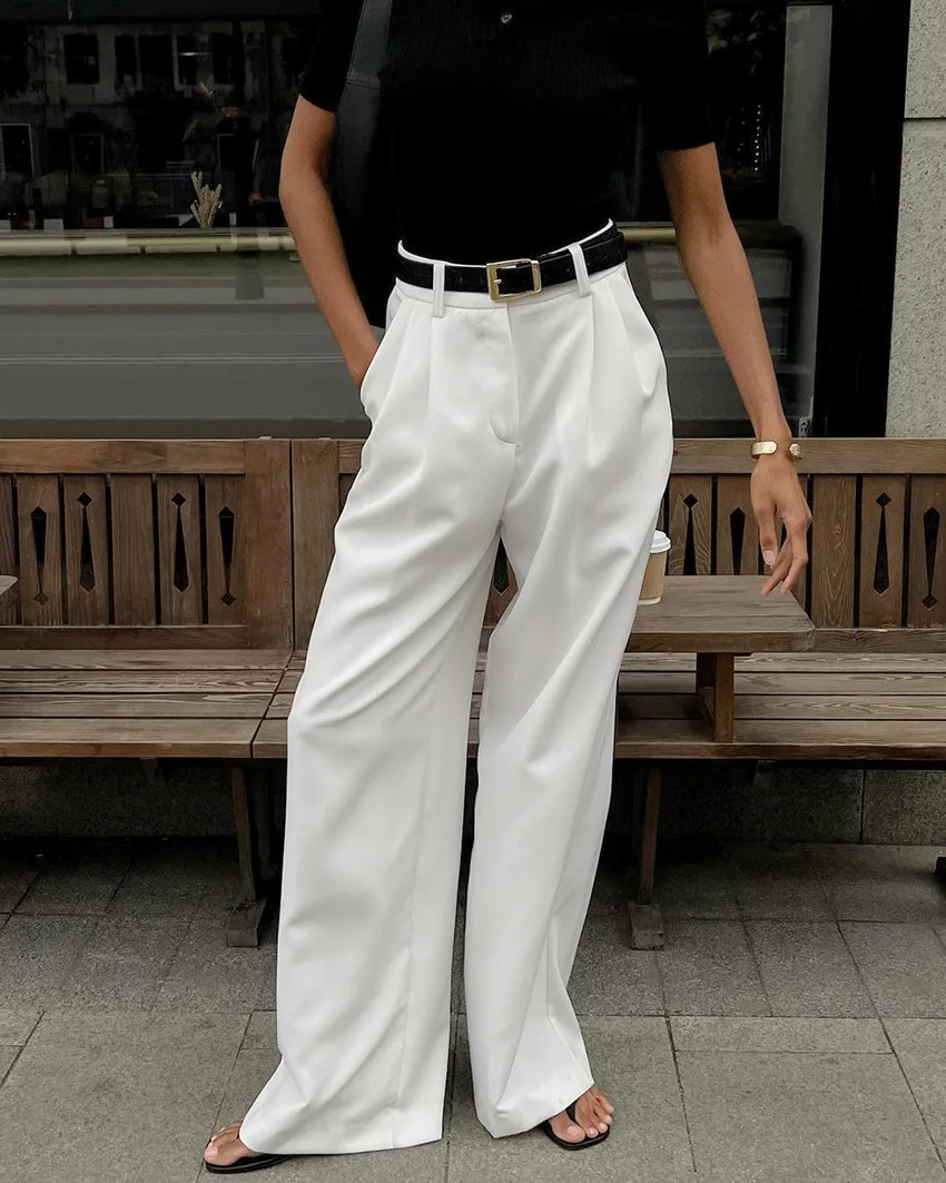 Autumn and Winter New White High Waist Wide Feet Pants Temperament Commuting Versatile Pants 2024 Women\'s Fashion and Leisure