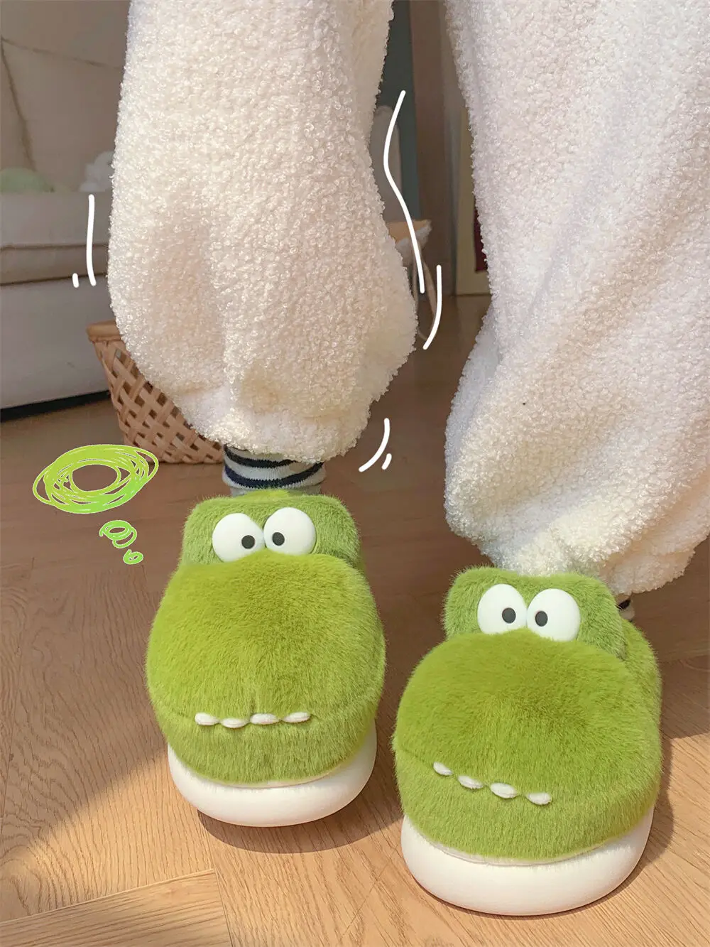 Couple Lovely Crocodile Cotton Slippers Women Winter 2023 New Baby Boys’ Girls‘ Warm Thick Sole Slipper Frog Home Shoes For Men