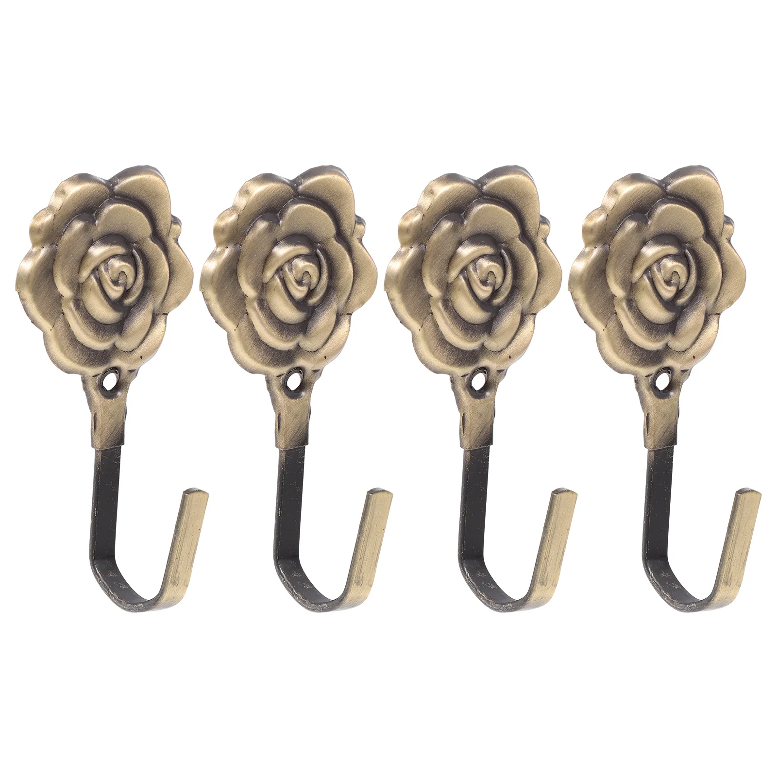 4 Sets Rose Hook Curtain Holdbacks Wall Mounted Holders Firm Hooks Drapery Tieback Iron Drapes Easy to Use Clips