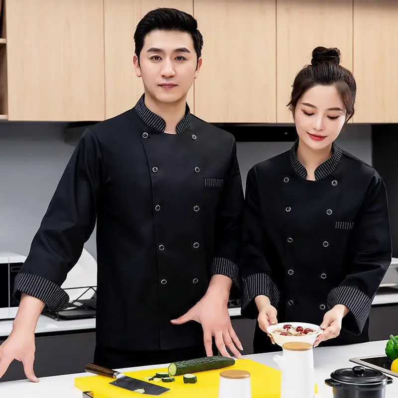 Autumn and Winter Chef Overalls Men's Hotel Restaurant Barbecue Shop Kitchen Clothes Baking Cake Shop Long Sleeve Tooling Printe