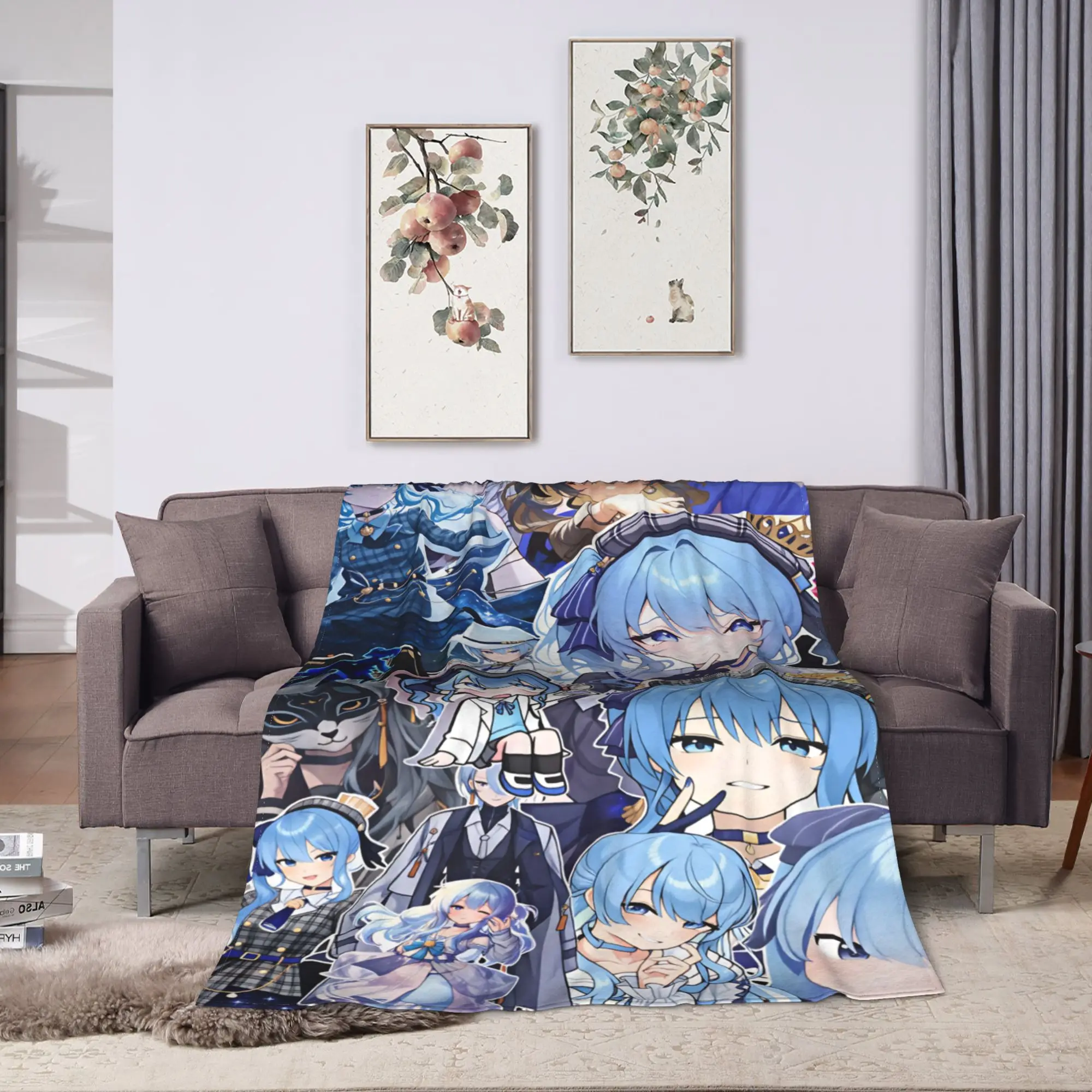 Anime Singer Idol H-Hololive Suise Blanket Warm Plush Throw Blanket For Kids Couch Chair Sofa Bed Flannel Bedspread Bed Cover