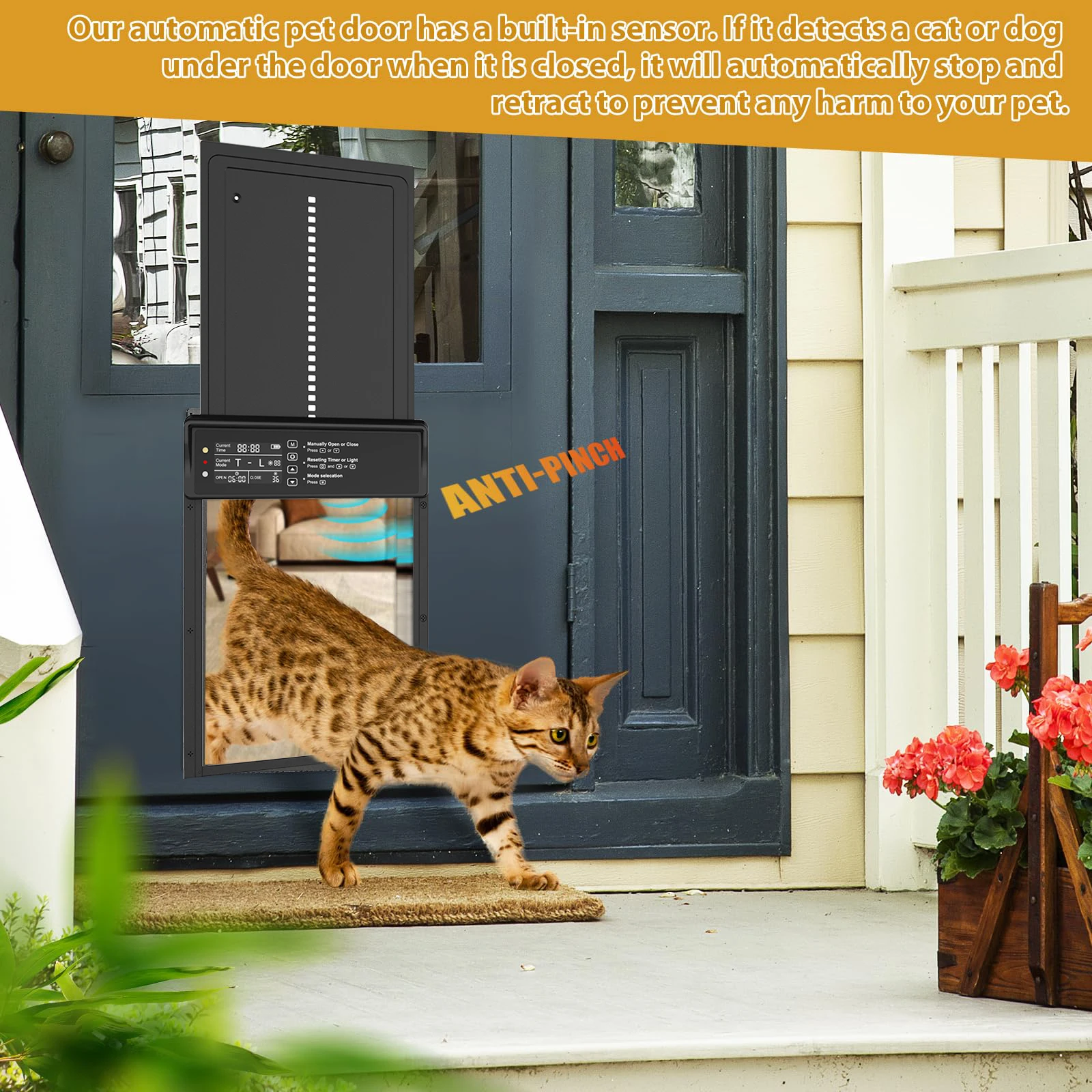 Automatic Pet Cat Dog Door Powere Weather-Resistant Light Sensor and Timer Remote Control and LCD Screen Solar Auto Chicken Door