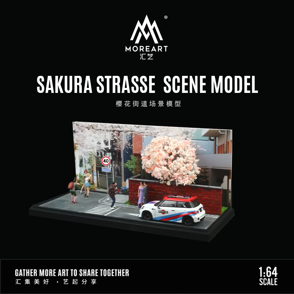 TimeMicro & MoreArt miniatur buatan tangan, model adegan 1:64 Bunga Sakura tema Jalan