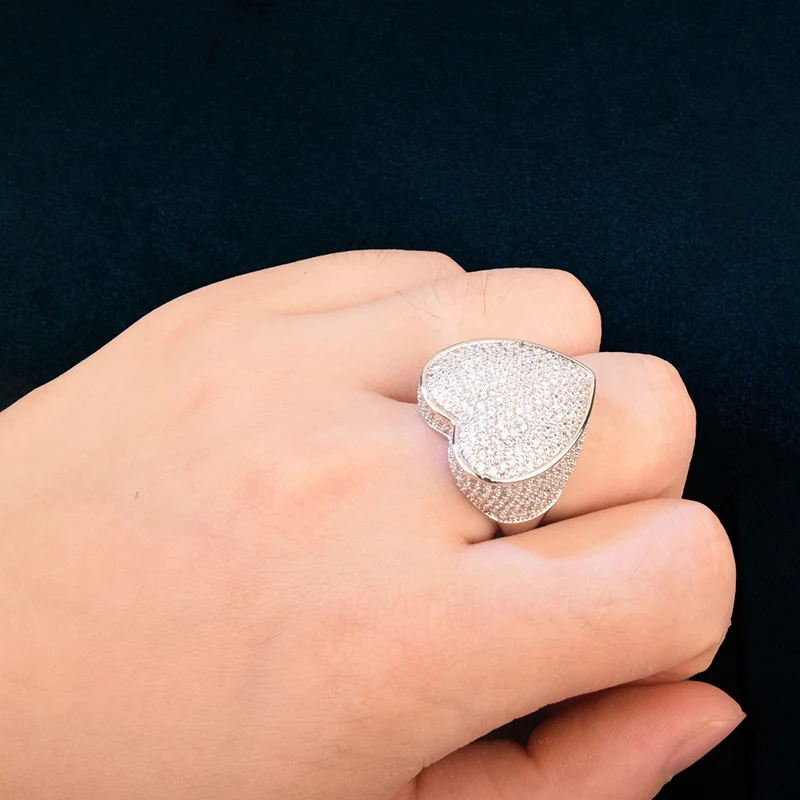 

Hip Hop Rapper 5A+ CZ Stone Paved Bling Ice Out Heart Rings for Men Women Unisex Lover Jewelry Gold Silver Color