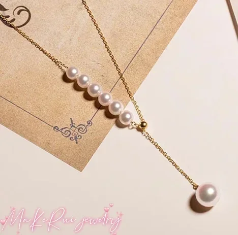 18k gold chain + natural pearl necklaces Y shape necklace for women