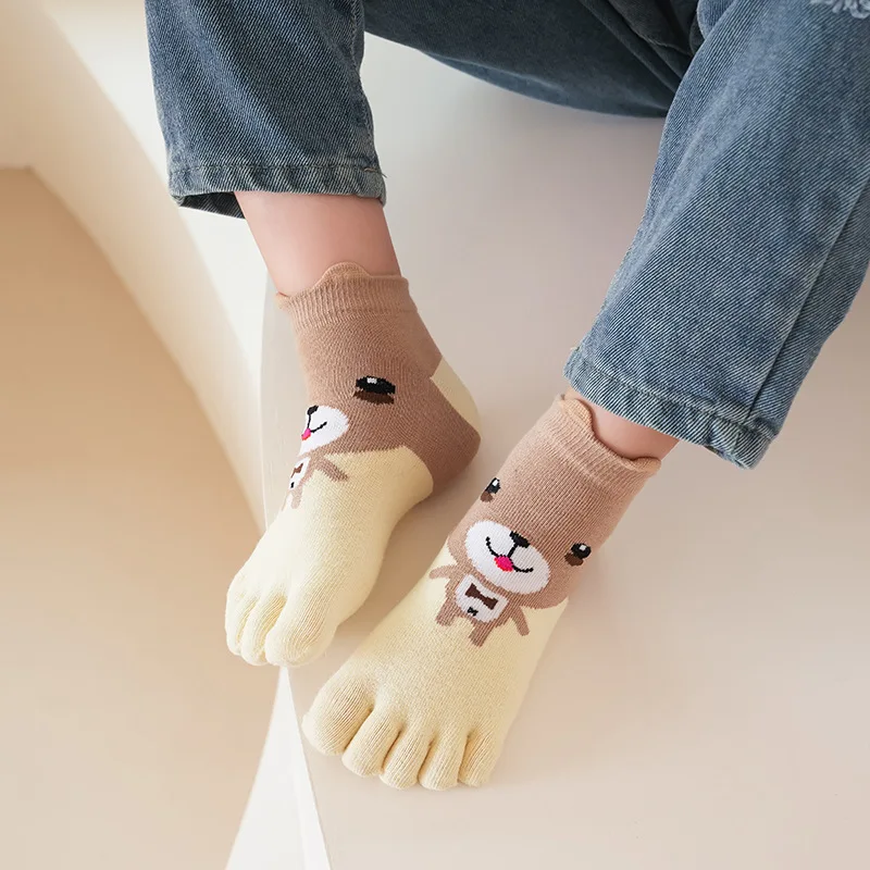 5 Pairs Children\'s Socks Five Finger Short Anime Cartoon Cotton Sweat-absorbing Corrected Toe Socks for Toddler Baby Boys Girls