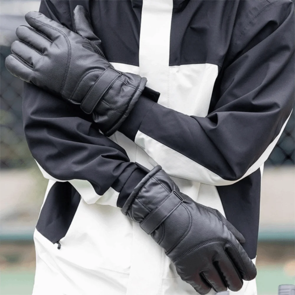 Gift Black Winter Ski Gloves Multifunction Keep Warm Men Leather Mittens Thickened Korean Style Driving Gloves Autumn