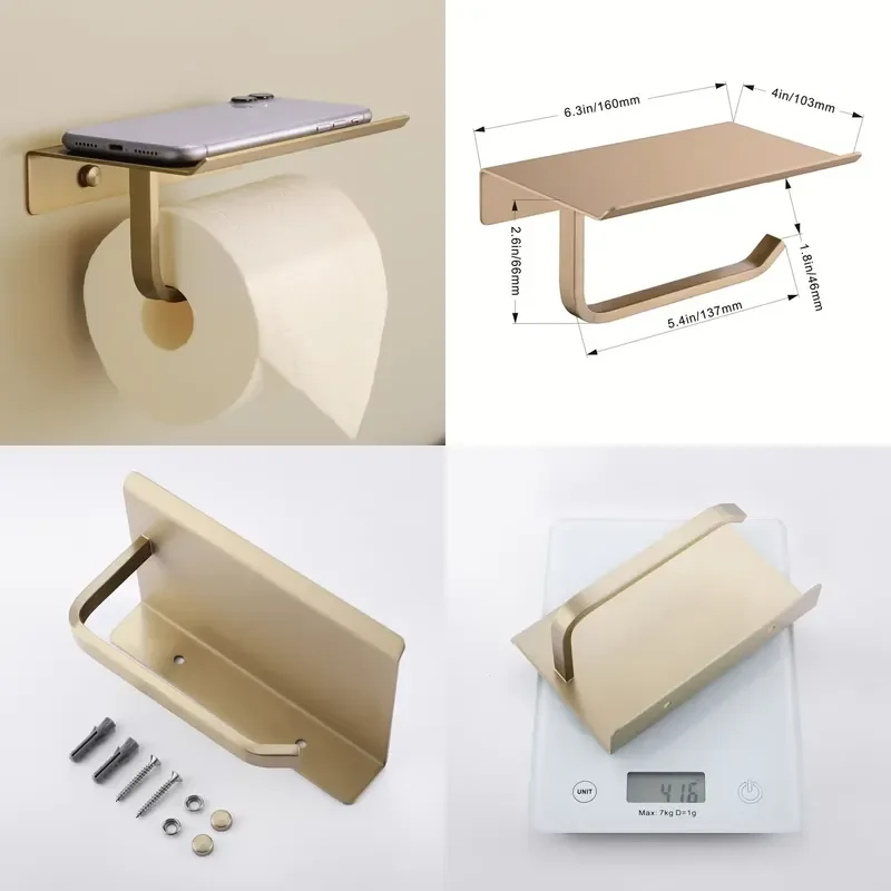 Black/Gold/Silver/Grey Toilet Paper Holder Bathroom Wall Mount Multifunction WC Paper Phone Holder Shelf Towel Shelf