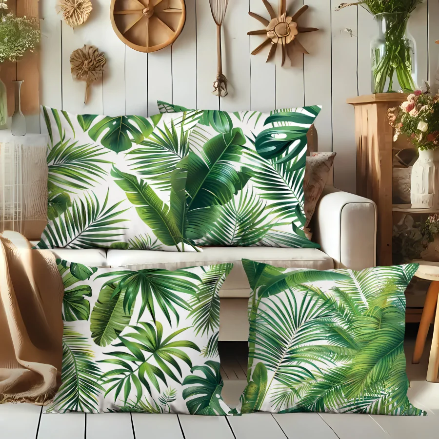 4Pcs Tropical Leaf Pillow Covers 45x45cm Double-sided Printed Monstera Palm Cushion Cases Green Plant Home Decor No Insert