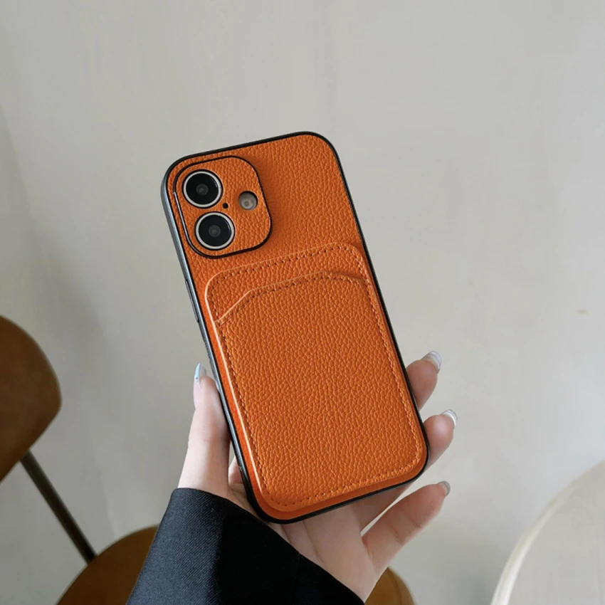 Casing Ponsel Saku Kartu Untuk Iphone 16 15 14 13 Pro 12 11 Max Plus 16Pro Kulit Cincin Lensa Casing Ponsel Kesederhanaan 15Pro Penutup Keras