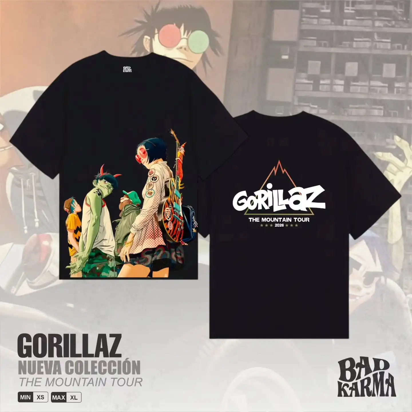 Gorillaz The Mountain Tour Unisex Lateinamerikanische Tour Rockmusik Cartoon-Stil Streetwear Casual T-Shirt – Detail 6