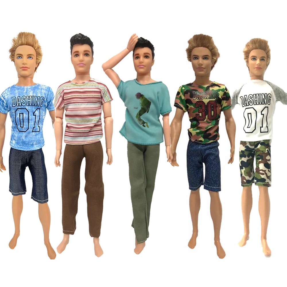 

5 Set Mix Style Men Outfits for 1/6 Doll Boyfriend Male Doll Clothes Striped T-shirt Shorts Pants Dolls Accessories
