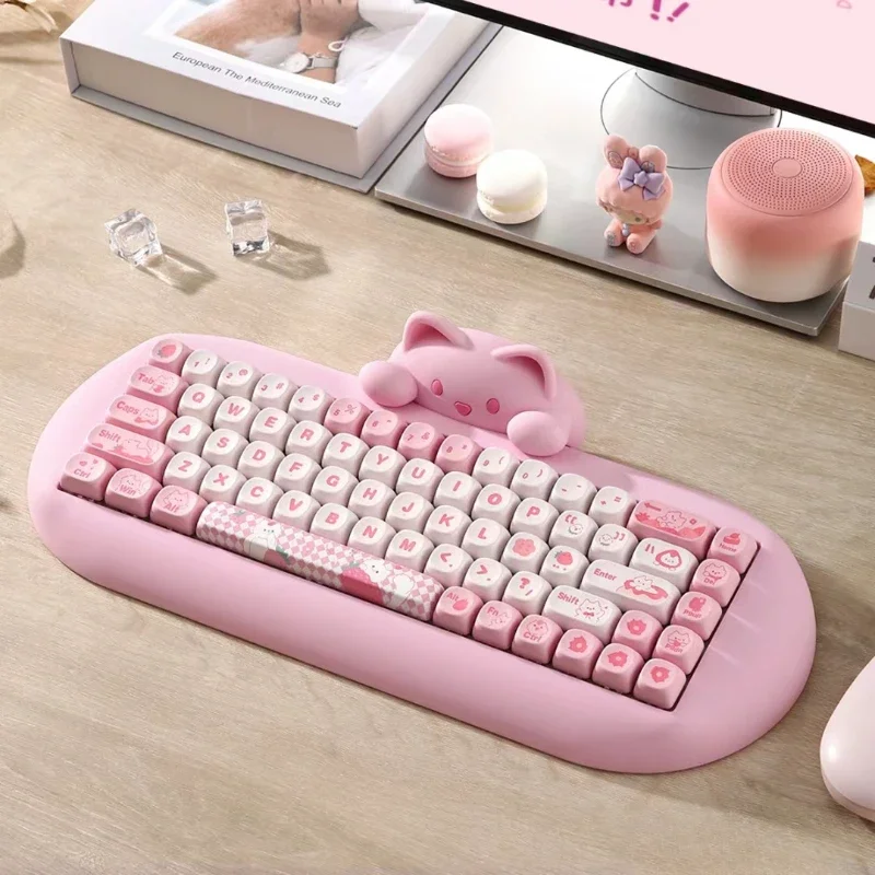 

ECHOME Cat Silicone Mechanical Keyboard Hot Swap RGB Backlight Wireless Tri Mode Cute Pink Girl Gaming Keyboard Office Keyboard